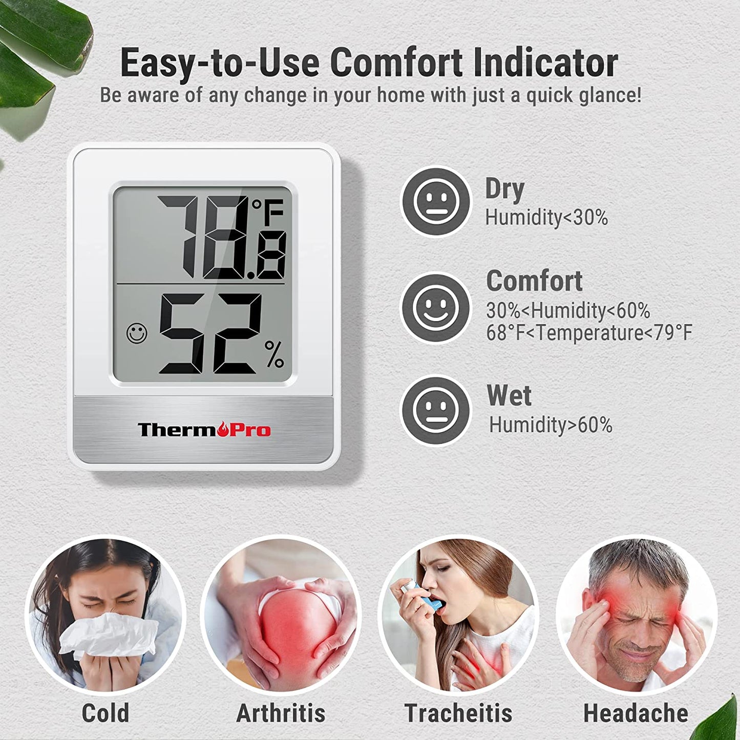 TP49 3 Pieces Digital Hygrometer Indoor Thermometer Humidity Meter Mini Hygrometer with Temperature and Humidity Monitor Outdoor and Room Thermometer Weather Station
