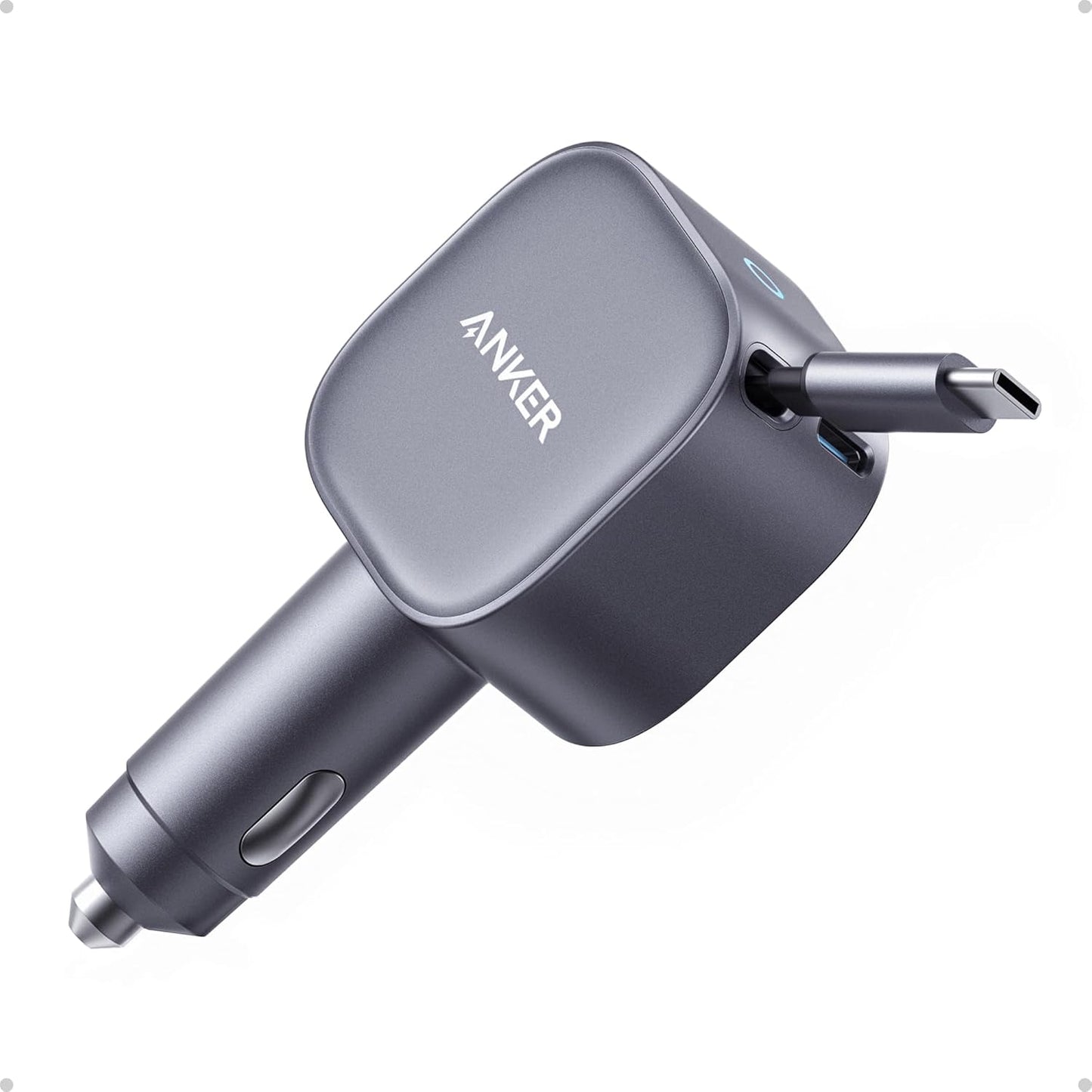 Retractable USB-C Car Charger, 75W Max Fast