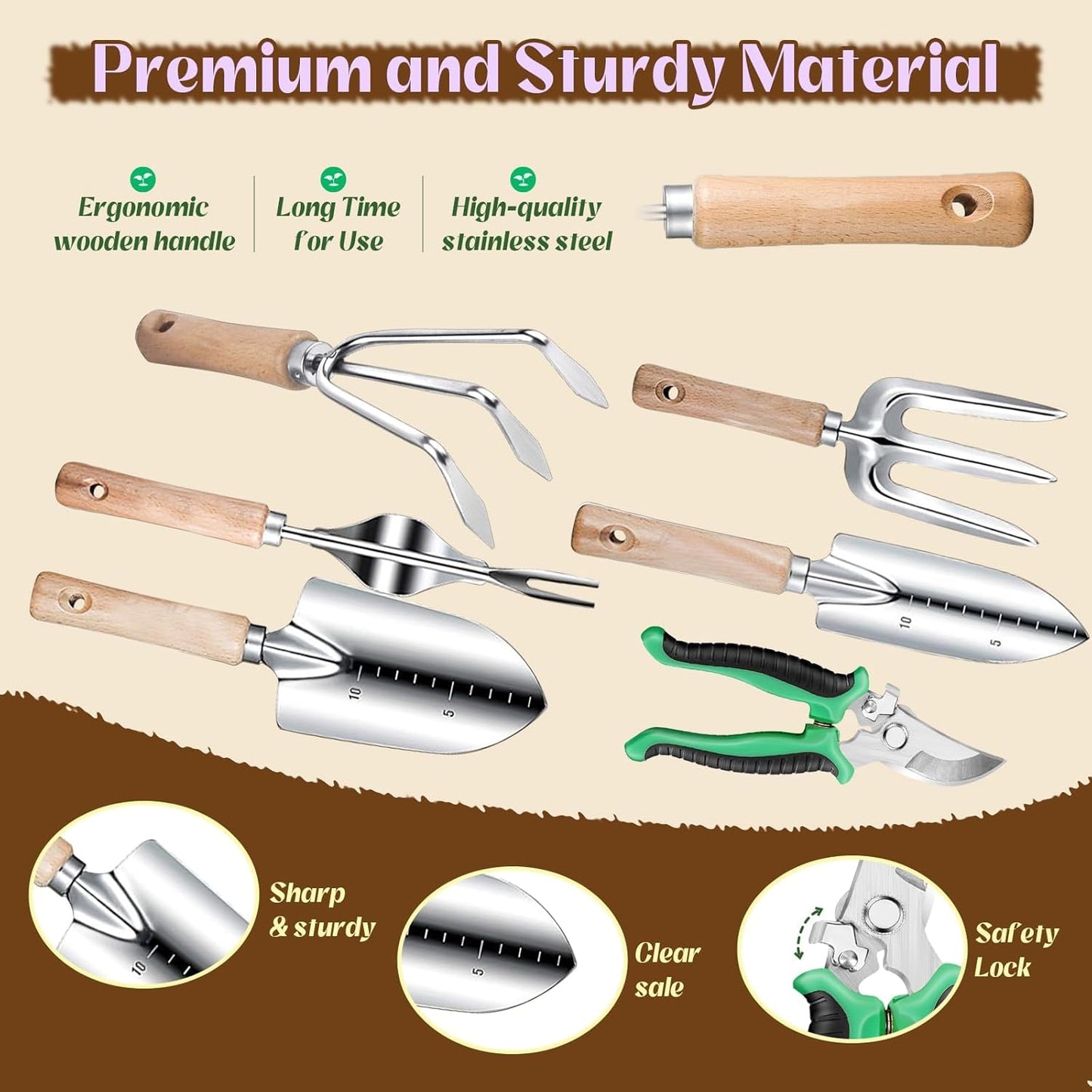 Gardening Tools 9-Piece Heavy-Duty Garden Tools Set