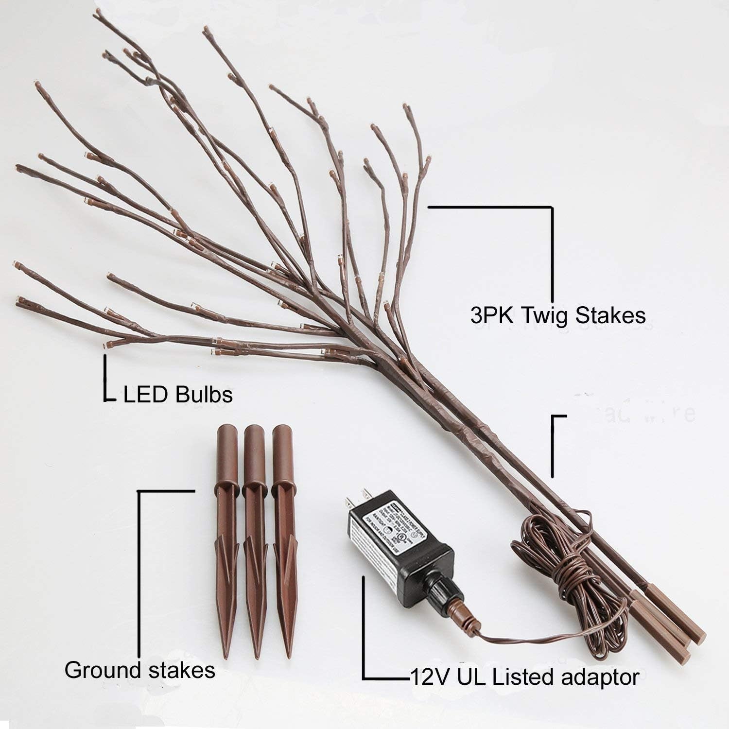 3PK Brown Lighted Twig Branches Pathway Light