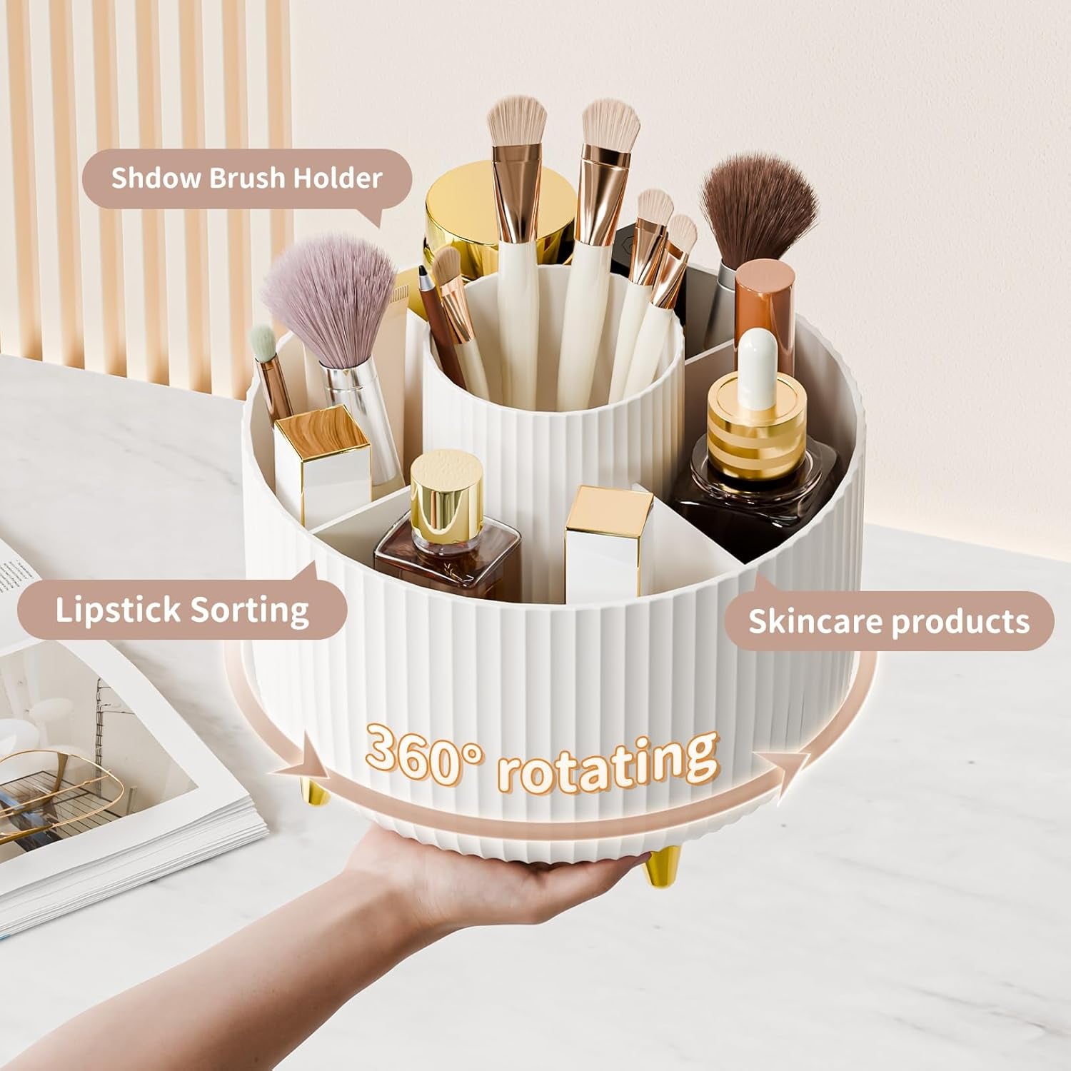 360° Rotate Makeup Brush Holder Organizer