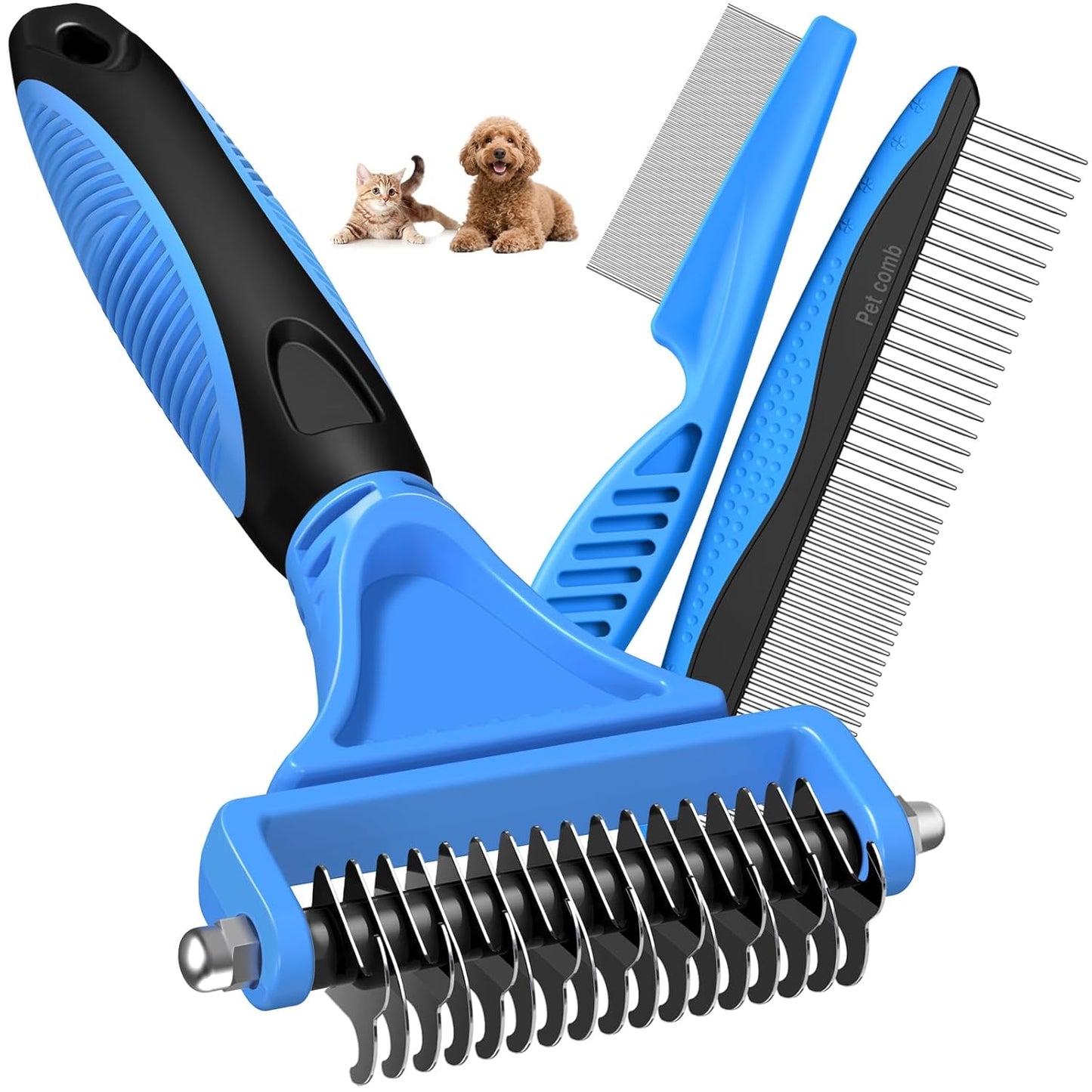3PCS Pet Grooming Rake & Metal Comb & Flea Comb