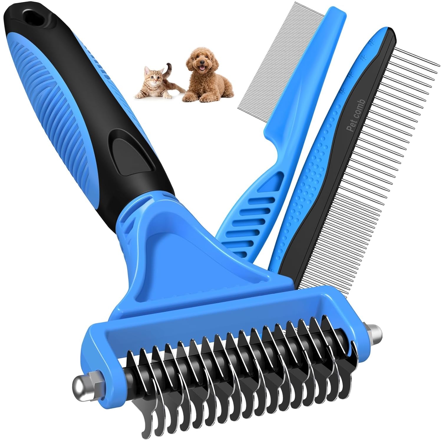 3PCS Pet Grooming Rake & Metal Comb & Flea Comb