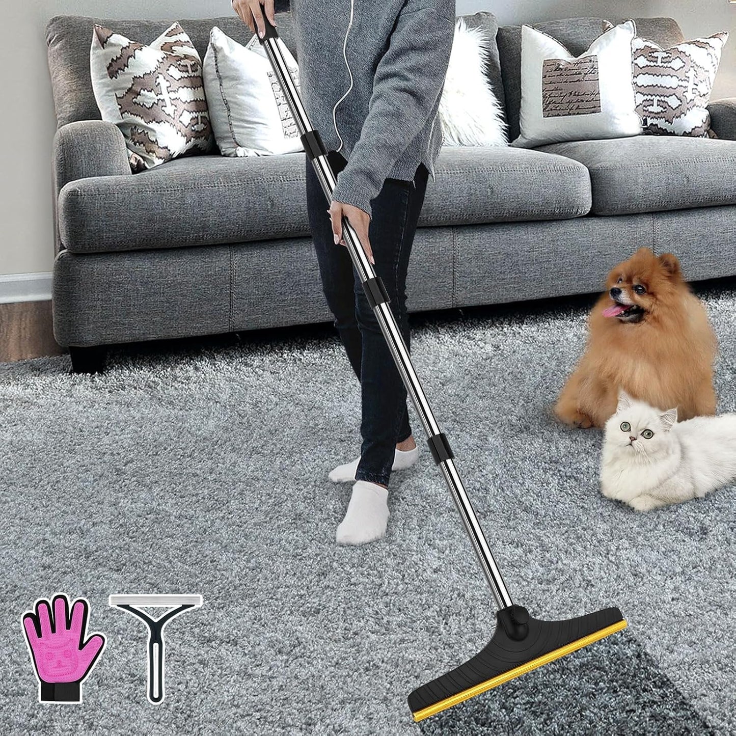 Carpet Rake for Pet Hair Removal, Reusable Pet Hair Remover