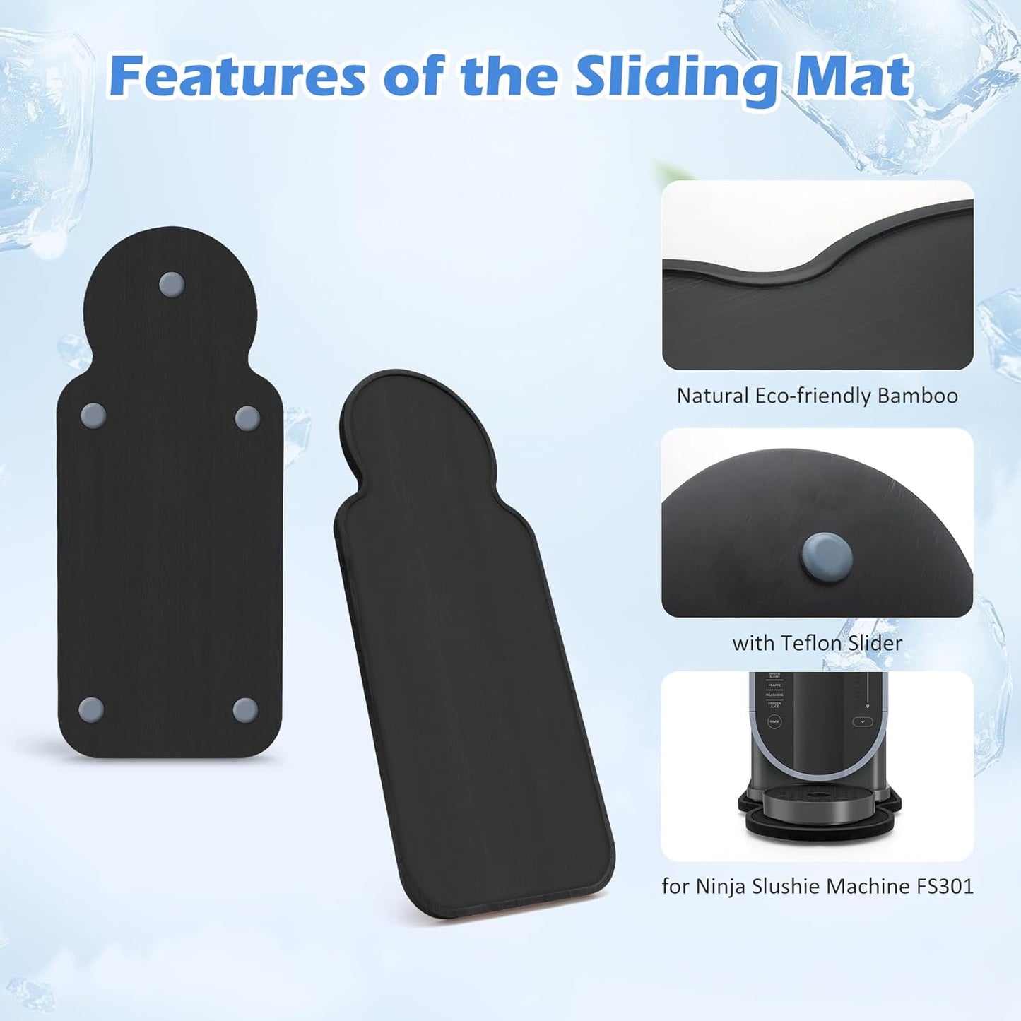 Slider Mat for Ninja Slushie Machine FS301 - Bamboo Sliding Pad Compatible with Ninja Frozen Drink Maker, Appliance Slider for Ninja Slushy Accessories, for Home Kitchen Office, Black