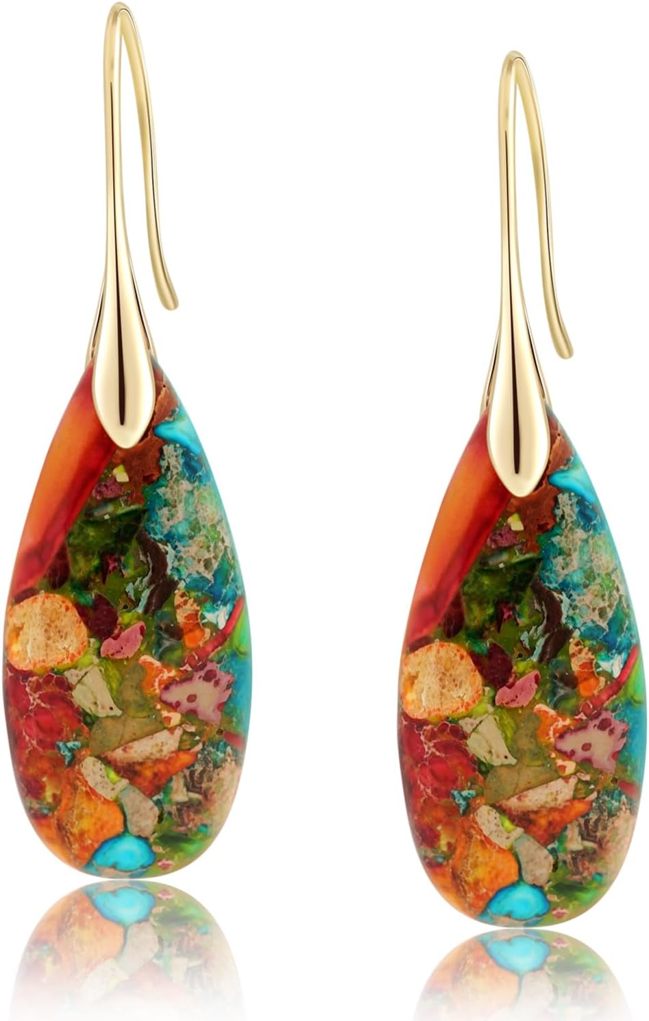 Natural Healing Stone Fishhoop Dangle Drop Earrings