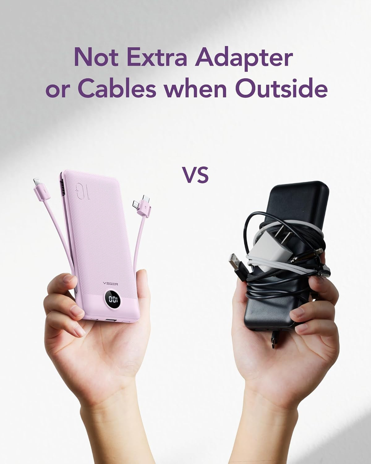 Portable Charger with Built-In AC Plug and Cables