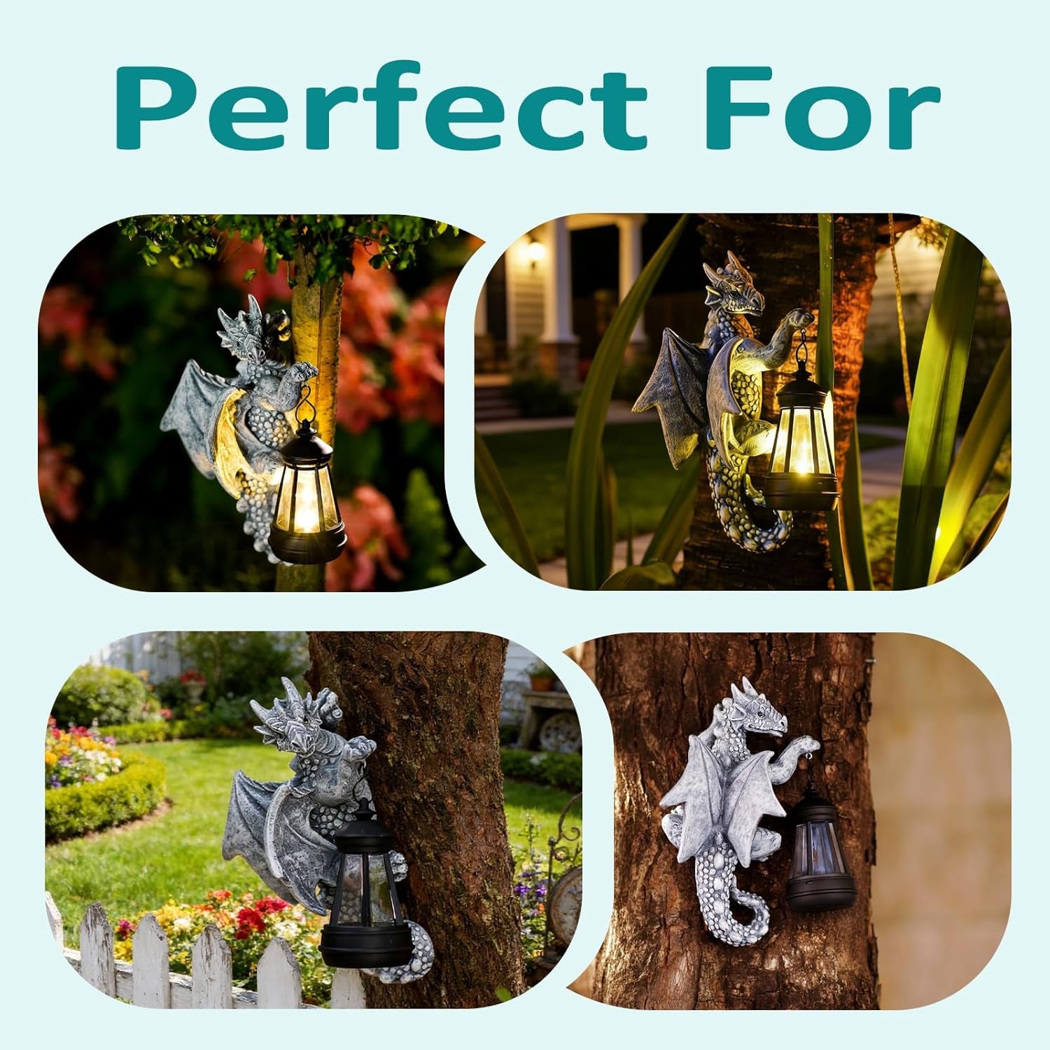 Dragon Tree Hugger Solar Lantern Garden Statue