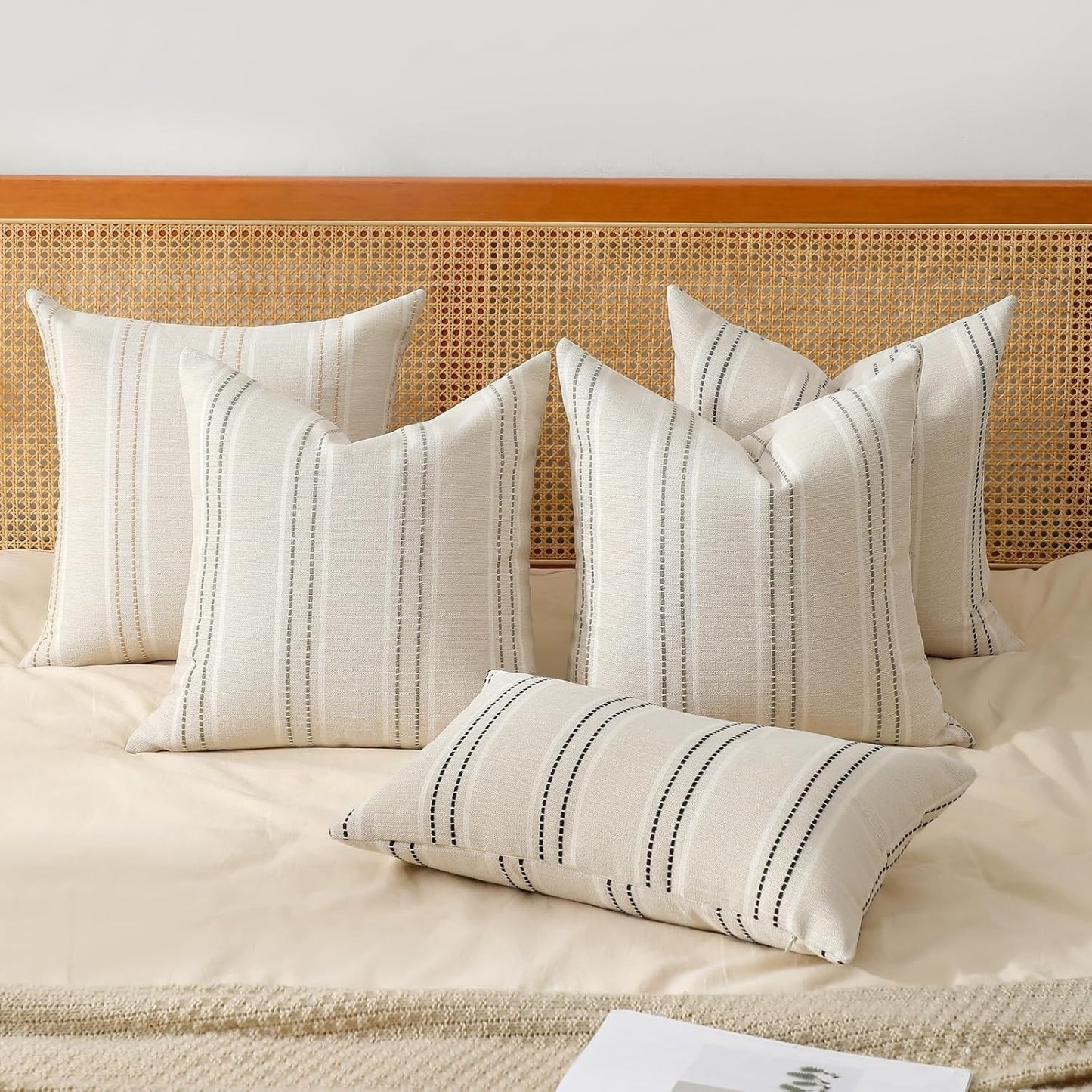 Throw Pillow Covers 20X20 Set of 2 Striped Pillow Covers Textured Linen Decorative Pillows Square Cushion Covers for Sofa Couch Bed Living Room Farmhouse Decor, Grey