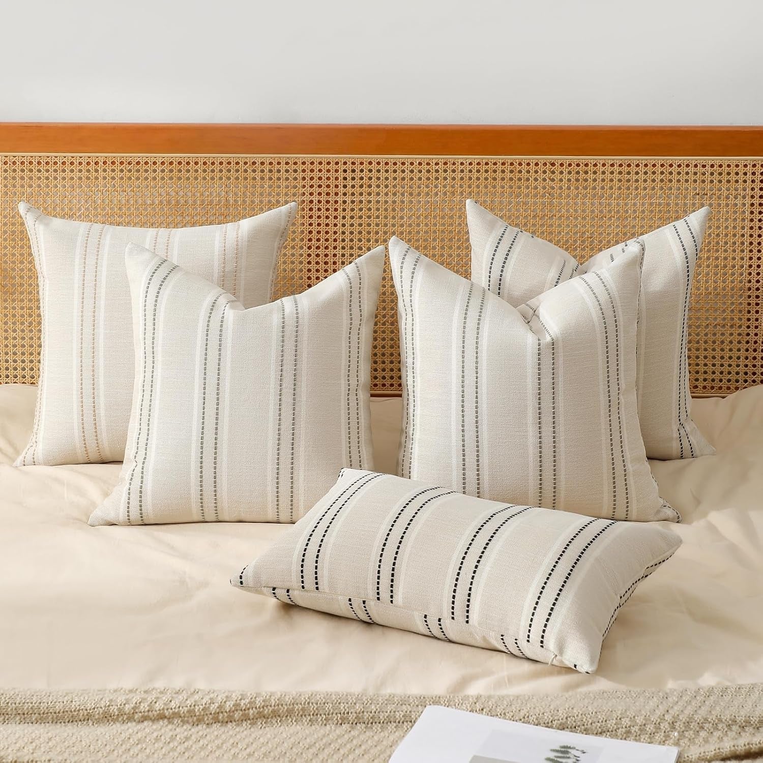 Throw Pillow Covers 20X20 Set of 2 Striped Pillow Covers Textured Linen Decorative Pillows Square Cushion Covers for Sofa Couch Bed Living Room Farmhouse Decor, Grey