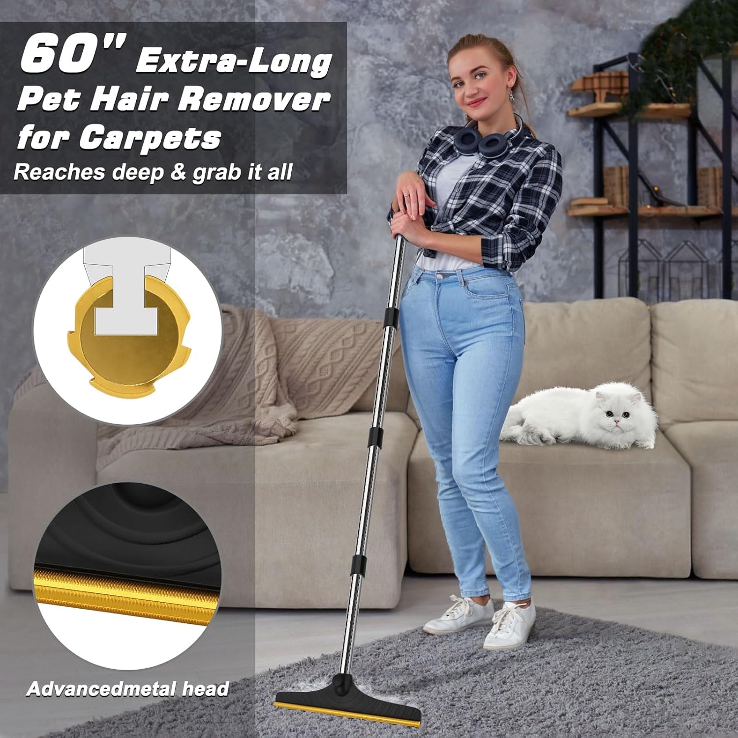 Carpet Rake for Pet Hair Removal, Reusable Pet Hair Remover