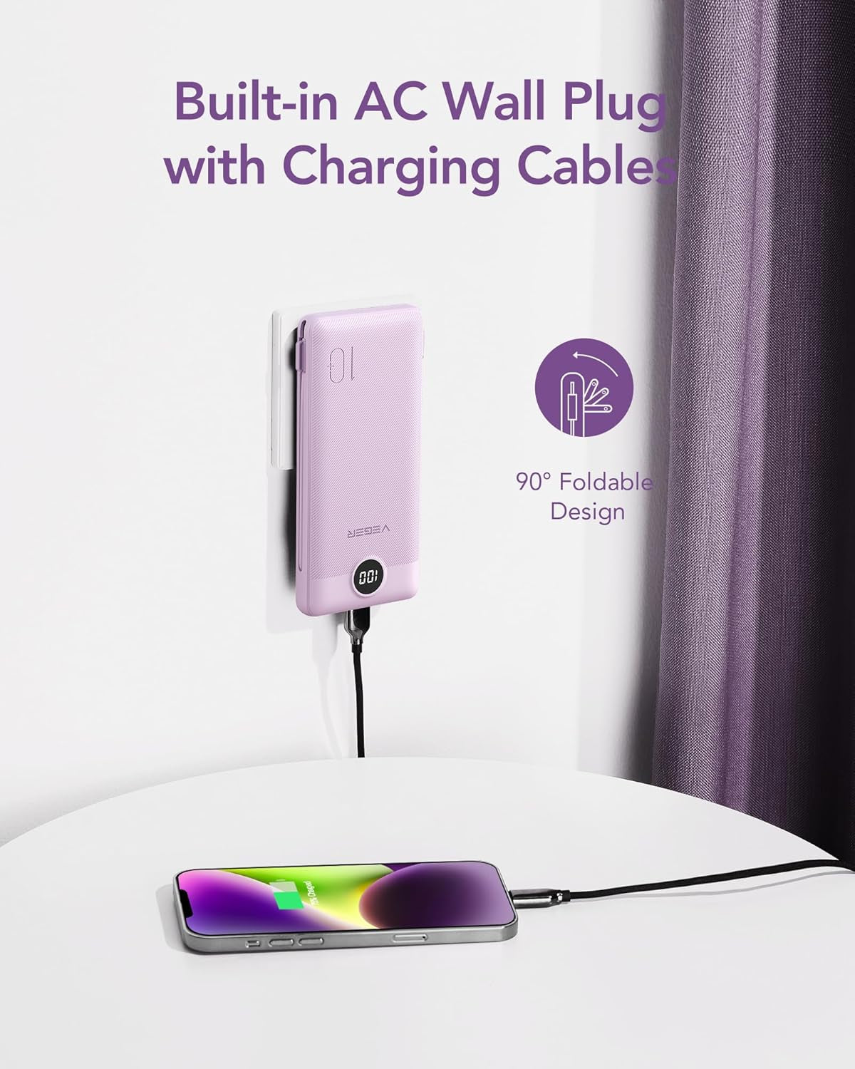 Portable Charger with Built-In AC Plug and Cables