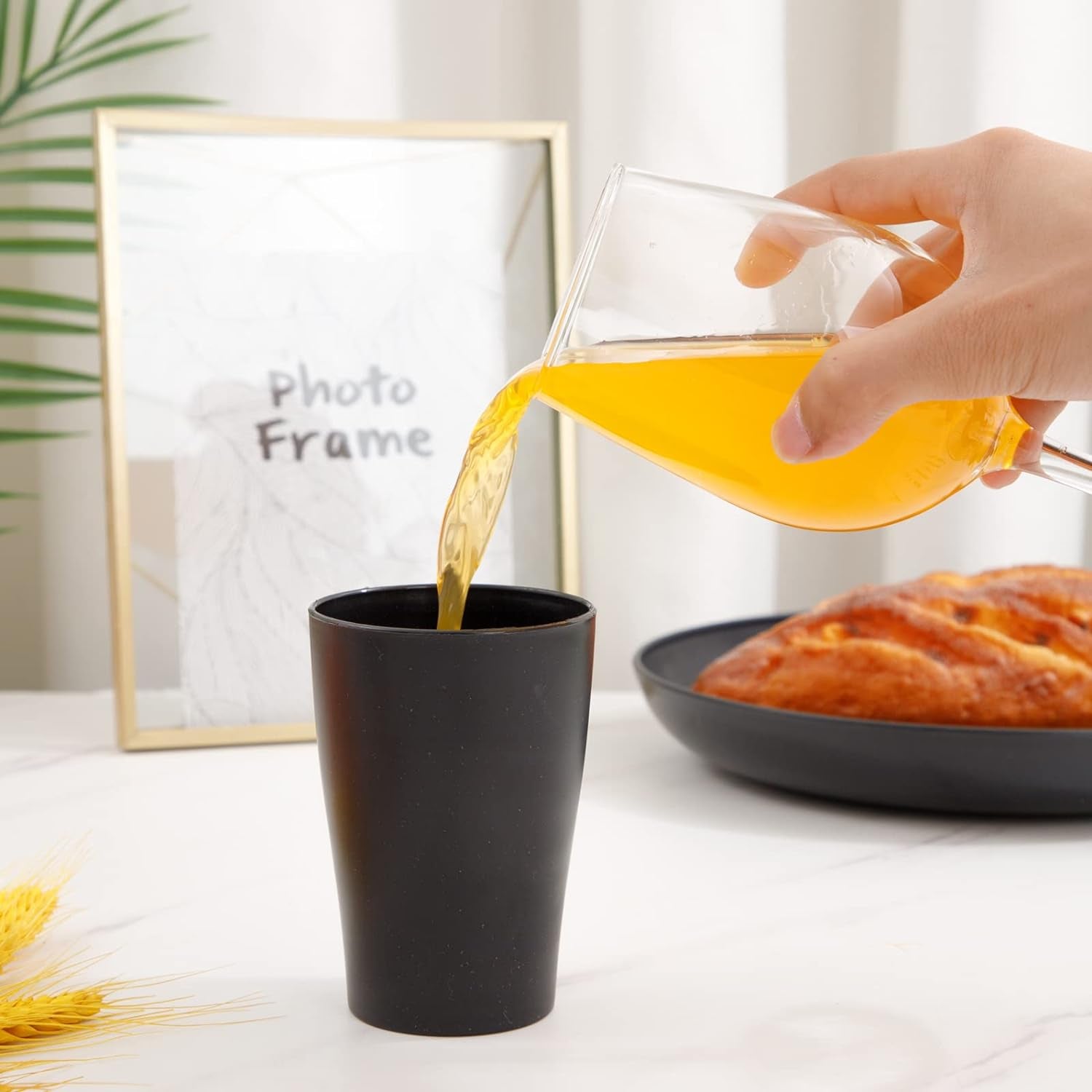 Wheat Straw Dinnerware Sets,Plates and Bowls Set, Dish Sets for 8, Unbreakable Plate for 8 Dishwasher Safe,Reusable Dinnerware Black-16Pcs Plates, 8Pcs Bowls, 8Pcs Cups.