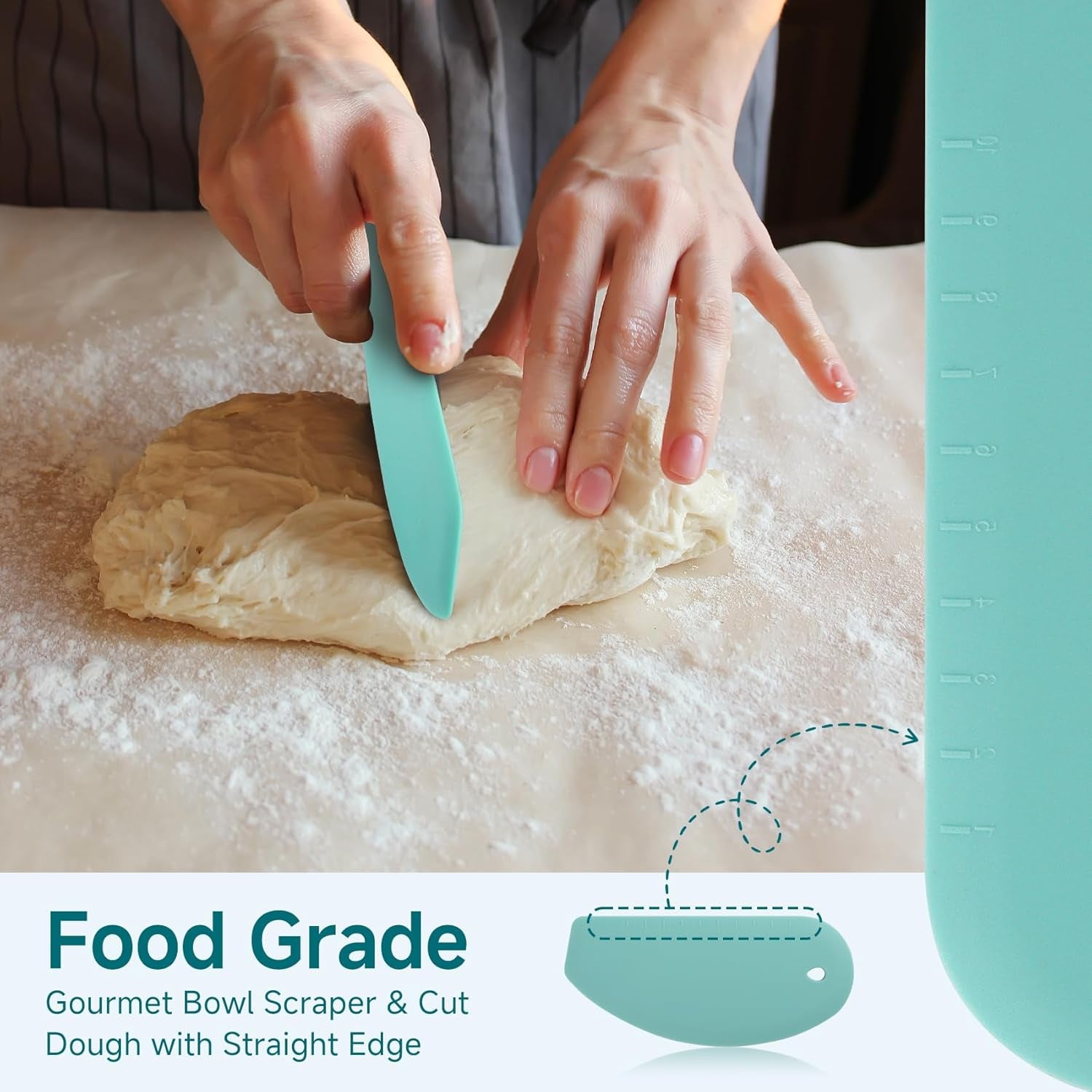 Sliding Mat for Kitchen Aid 4.5-5 Qt Stand Mixer with 1Pc Gourmet Bowl Scraper and 2Pcs Cord Organizer for Kitchen Appliance Slider (4.5-5 Qt 1Pc Silicone Dough Scraper and 2X Cord Organizer, Natural)