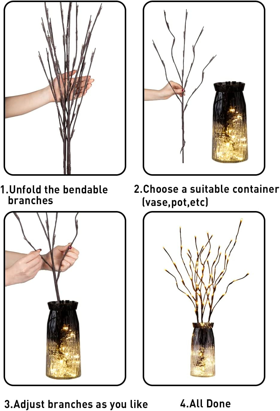 3PK Brown Lighted Twig Branches Pathway Light