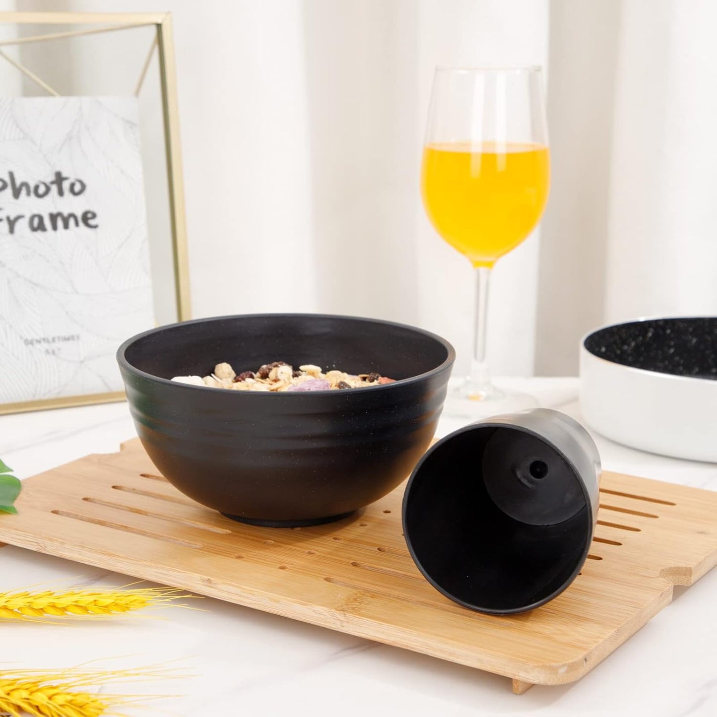 Wheat Straw Dinnerware Sets,Plates and Bowls Set, Dish Sets for 8, Unbreakable Plate for 8 Dishwasher Safe,Reusable Dinnerware Black-16Pcs Plates, 8Pcs Bowls, 8Pcs Cups.