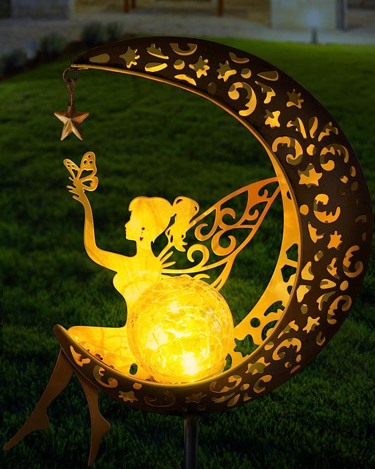 Solar Fairy Moon Garden Statue Decor