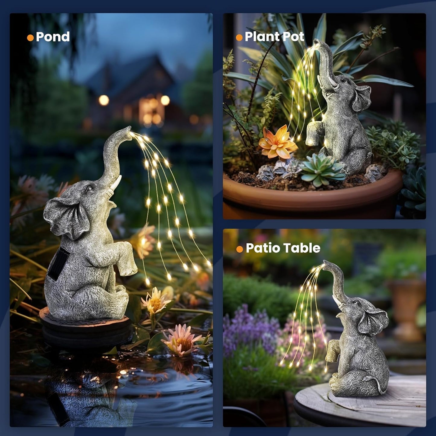 Solar Garden Decor Watering Elephant Statues Outdoor