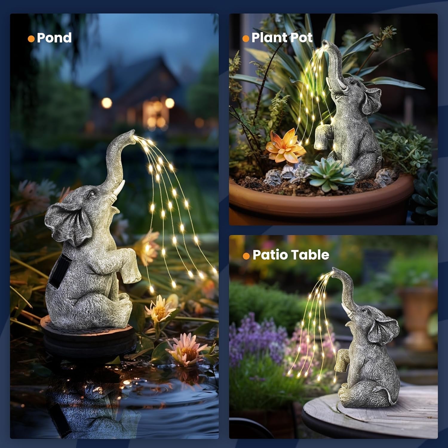 Solar Garden Decor Watering Elephant Statues Outdoor