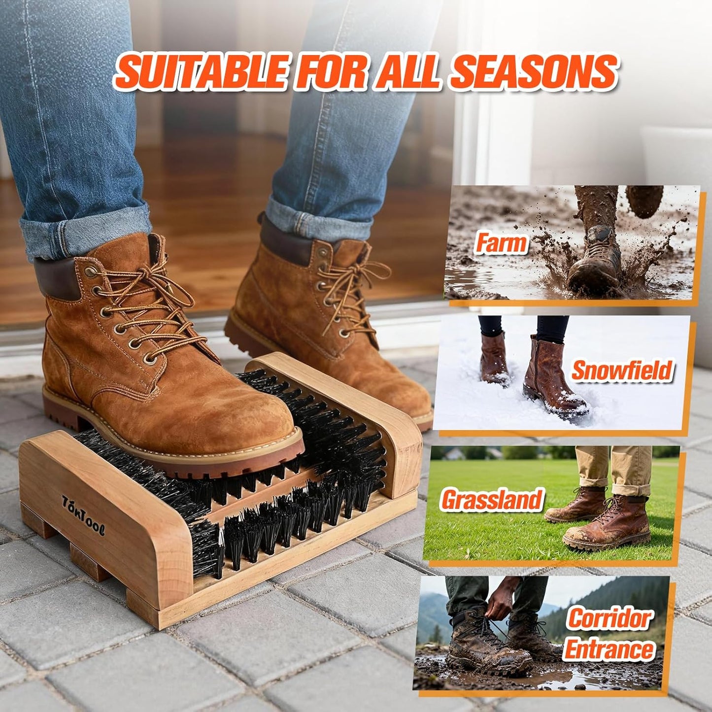 Wooden Boot Brush Scraper Outdoor - Boot Scrubber
