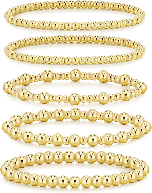 14K Gold Plated Beaded Bracelets Set