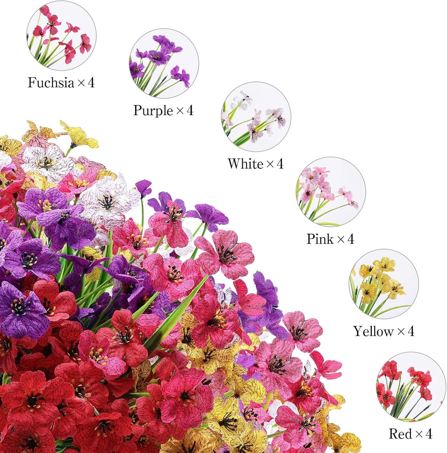 24 Bundles Artificial Flowers for Outdoor