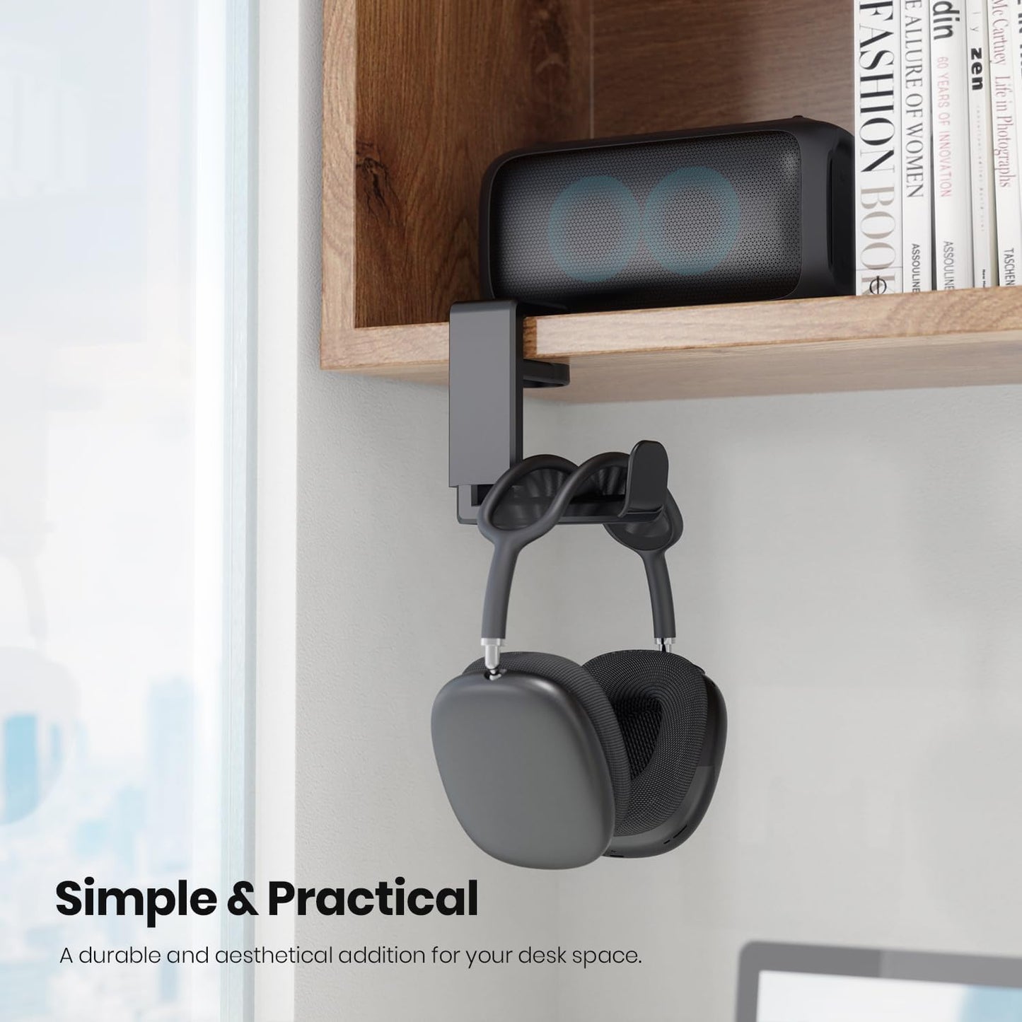 Rotating Under Desk Headphone Stand Black