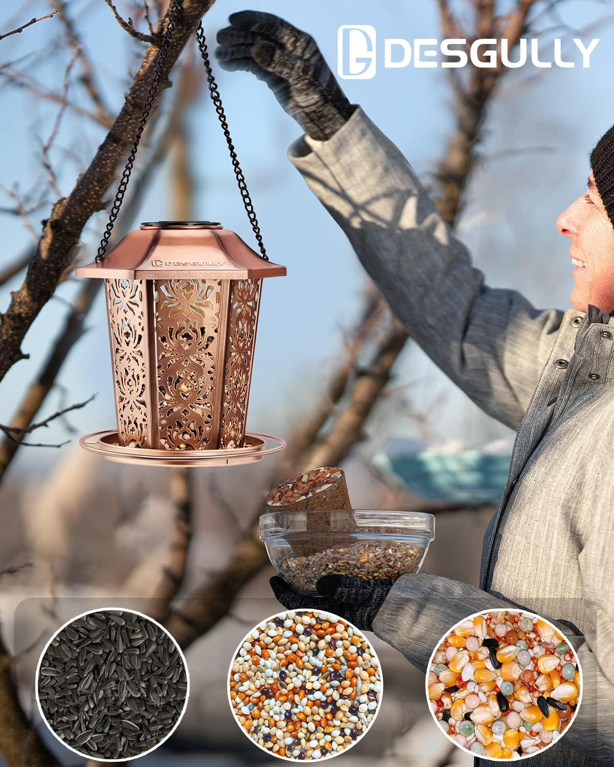Solar Bird Feeders for Outdoors Hanging 