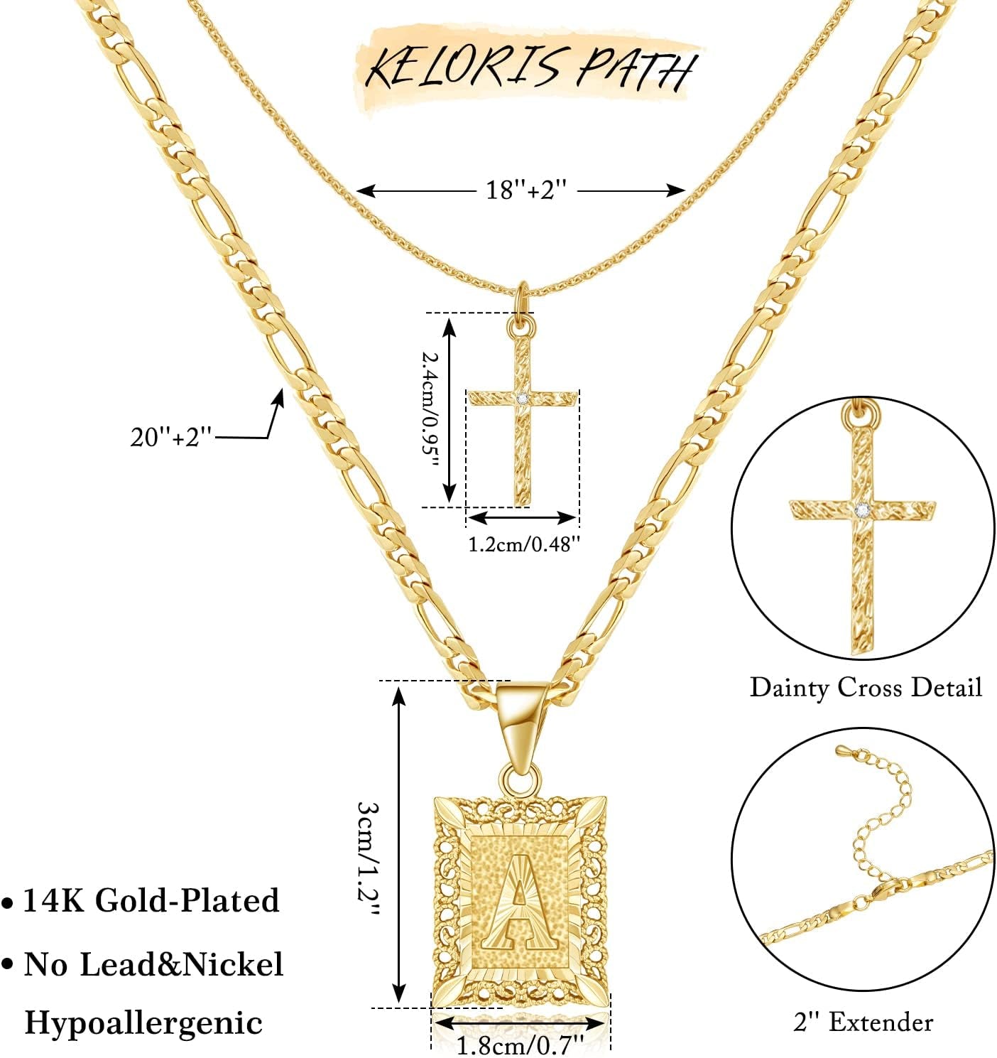 Gold Layered Initial Cross Necklace, 14K Gold Plated