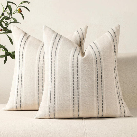 Throw Pillow Covers 20X20 Set of 2 Striped Pillow Covers Textured Linen Decorative Pillows Square Cushion Covers for Sofa Couch Bed Living Room Farmhouse Decor, Grey
