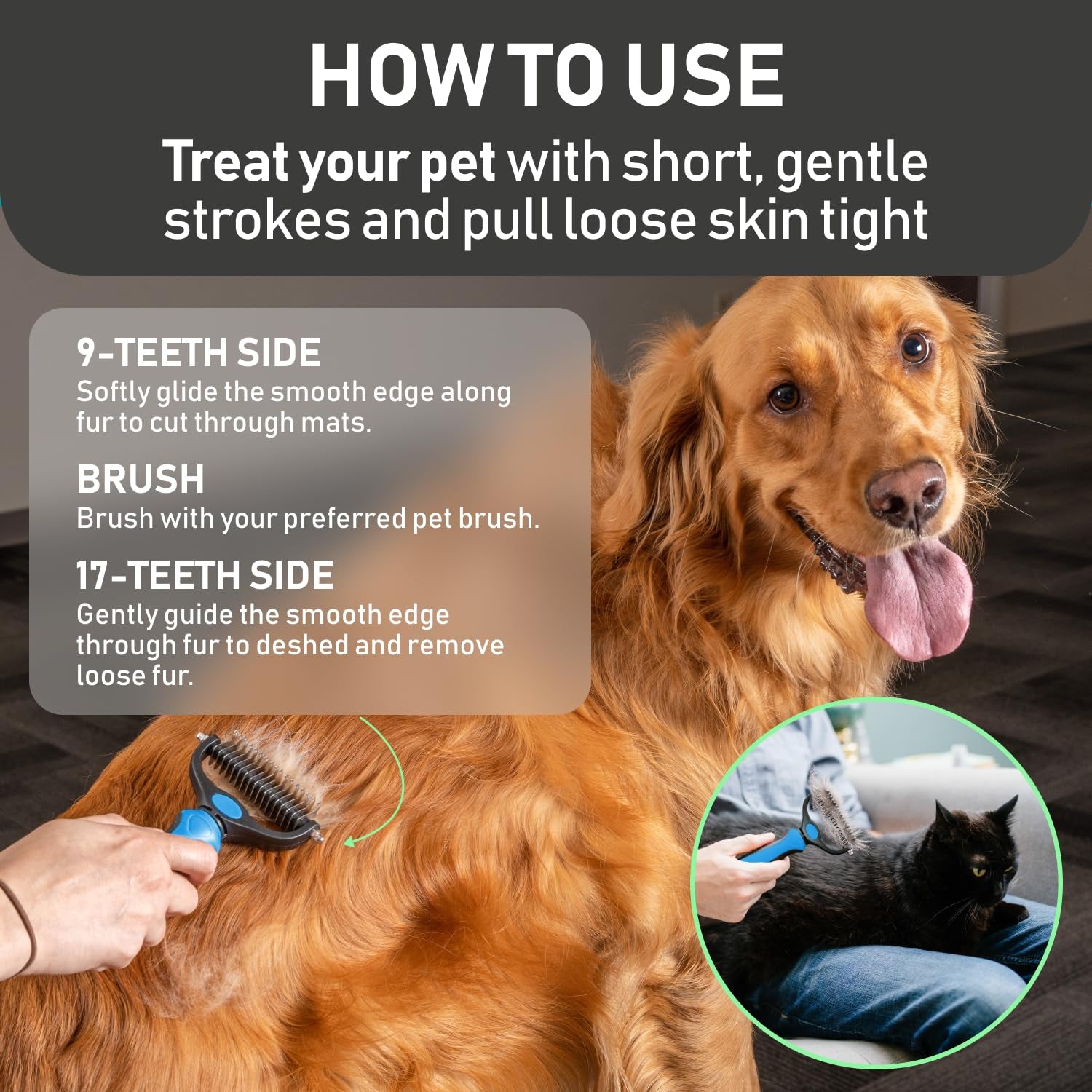 Original Pet Grooming Rake - Double-Sided Deshedding
