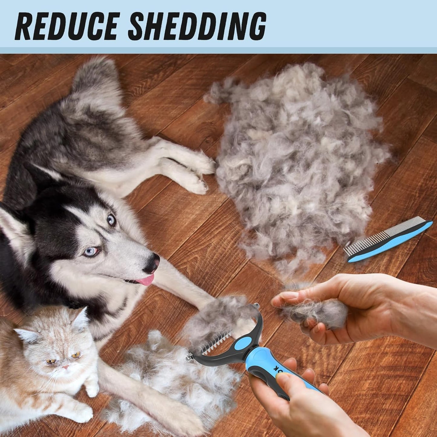 Pet Grooming Combo - Blue Deshedding Brush