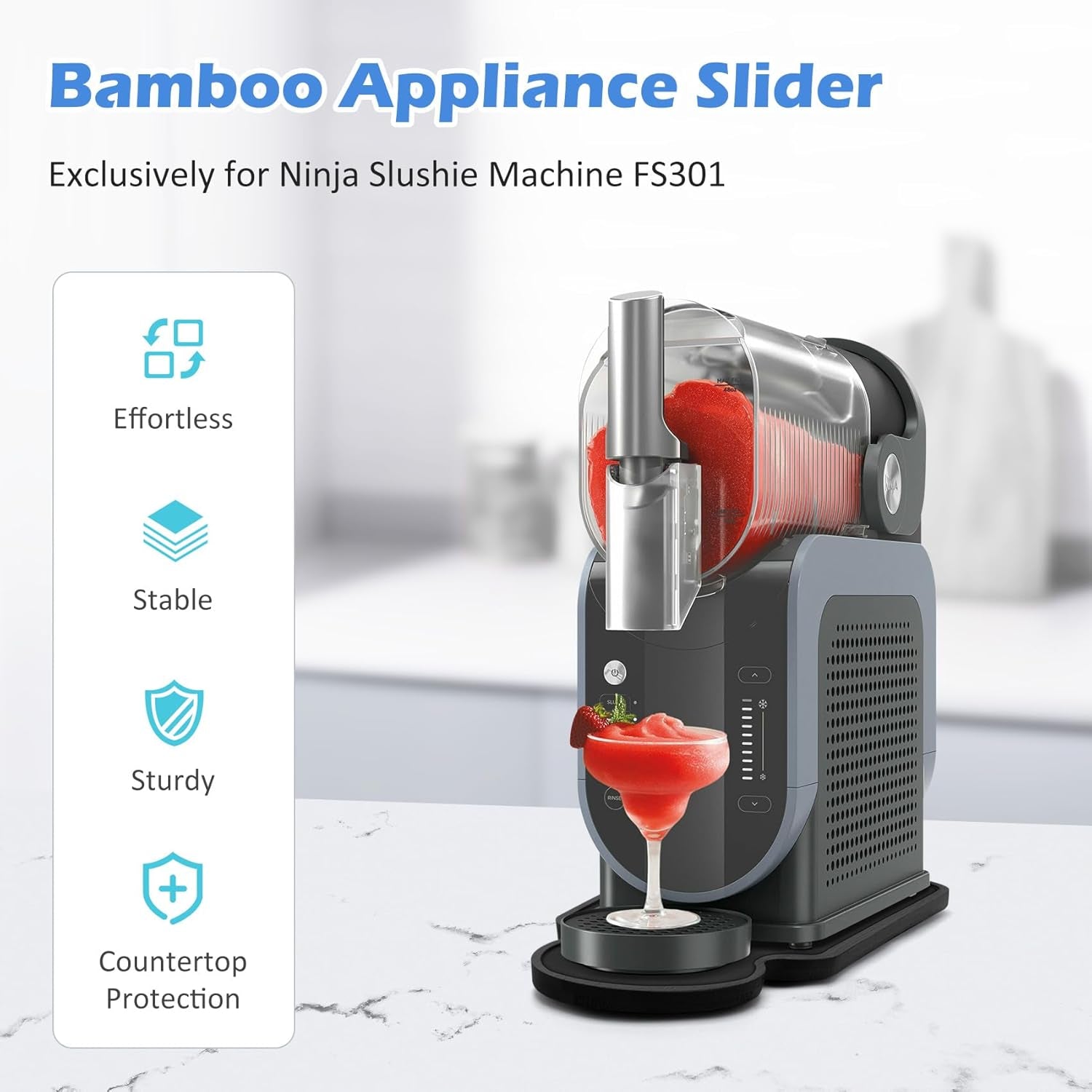 Slider Mat for Ninja Slushie Machine FS301 - Bamboo Sliding Pad Compatible with Ninja Frozen Drink Maker, Appliance Slider for Ninja Slushy Accessories, for Home Kitchen Office, Black