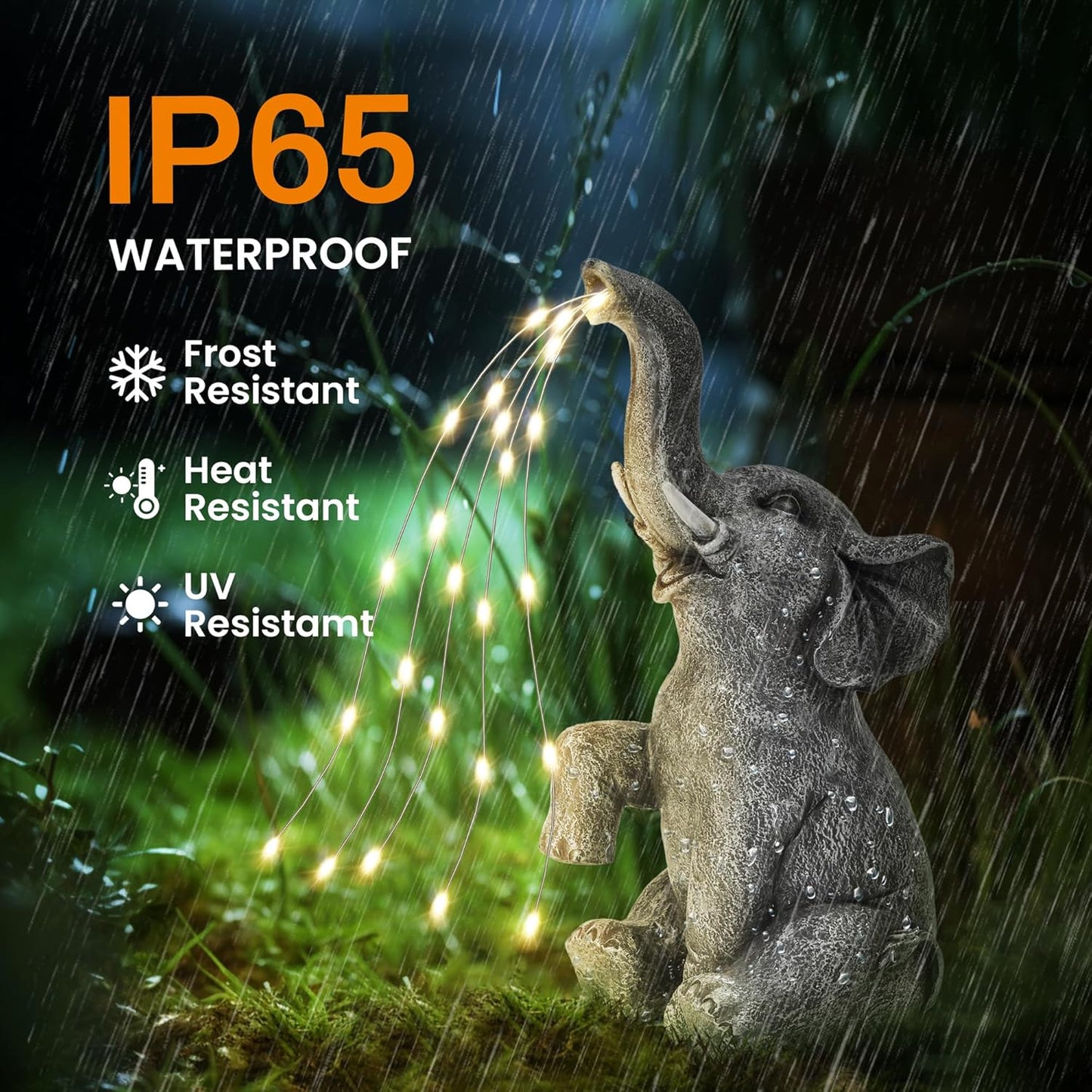 Solar Garden Decor Watering Elephant Statues Outdoor