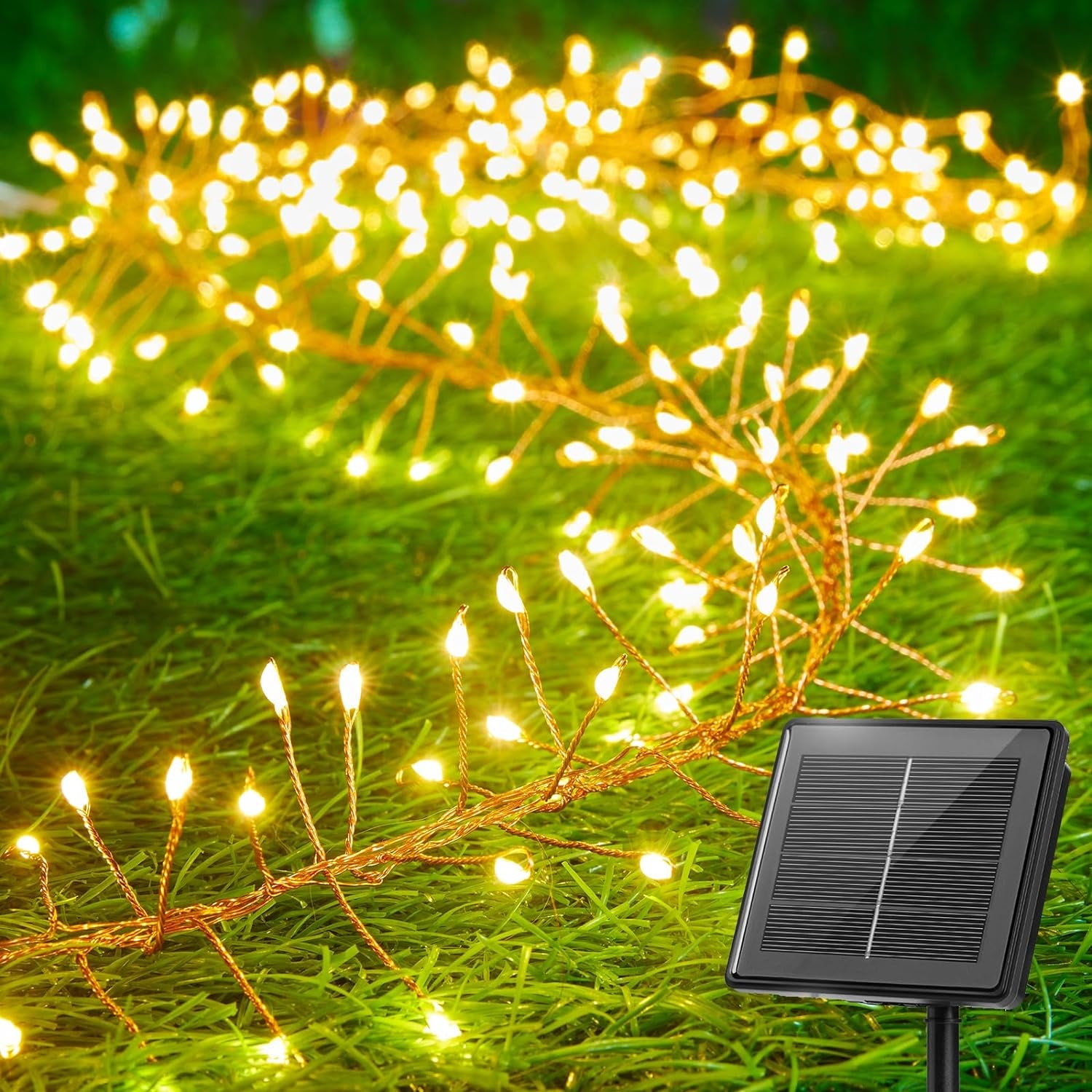 120LED 10FT Solar Fairy Lights outside Waterproof, 8 Lighting Modes IP65 Outdoor Solar String Lights Outdoor Waterproof Firecracker Twinkle Light for Patio Yard Garden Party Decorations, Warm White