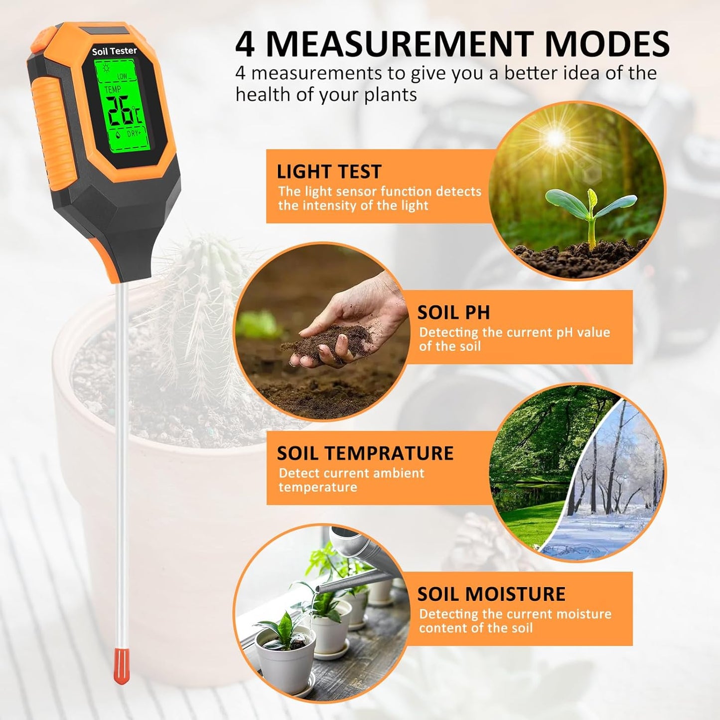 4-In-1 Soil Moisture Meter Digital PH Meter