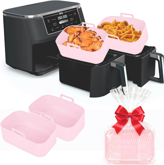 Silicone Air Fryer Liners for Ninja - Reusable DZ201 8QT Dual Basket - Rectangular 2-Pack Vacuum-Packed Easy-Clean Dishwasher-Safe Food-Safe for Home Chefs - Housewarming Gifts