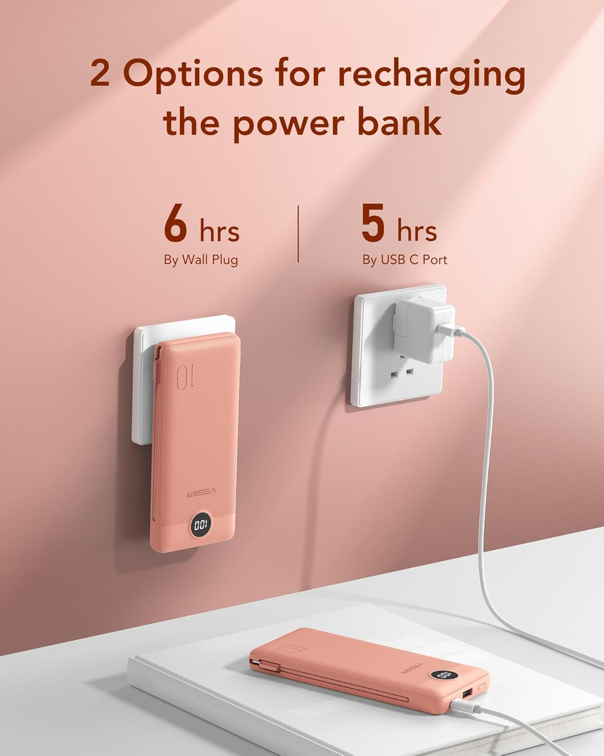 Portable Charger with Built-In AC Plug and Cables