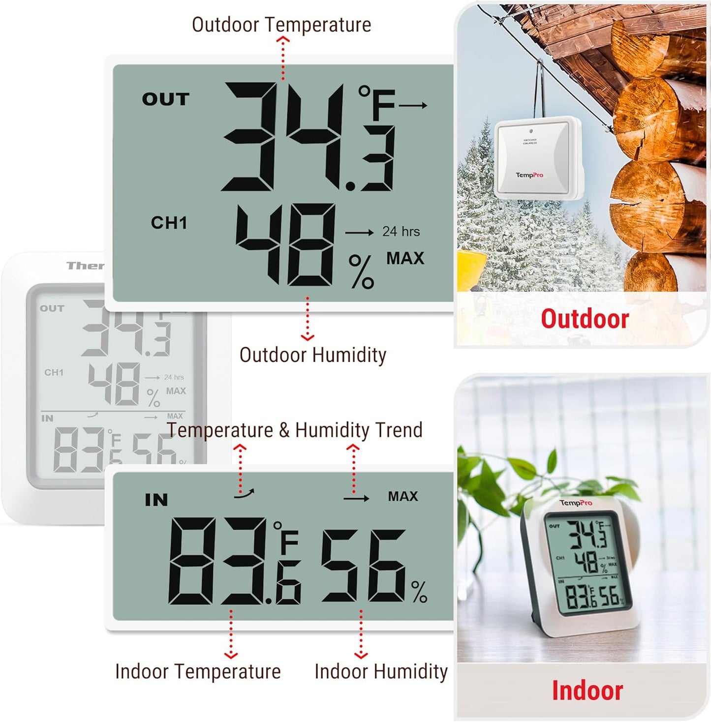 TP60 Digital Hygrometer Outdoor Thermometer Wireless