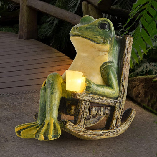 Solar Frog Garden Statue Fairy Decor