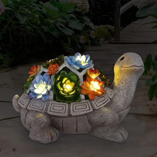 Solar Turtle Garden Statue Succulent