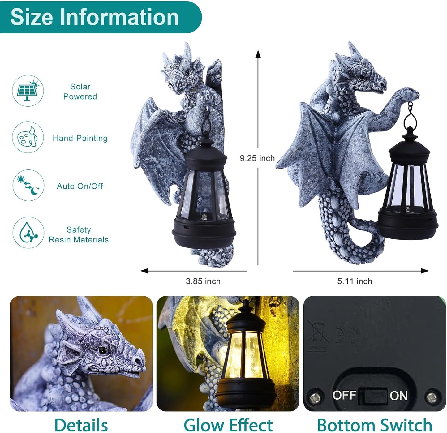 Dragon Tree Hugger Solar Lantern Garden Statue