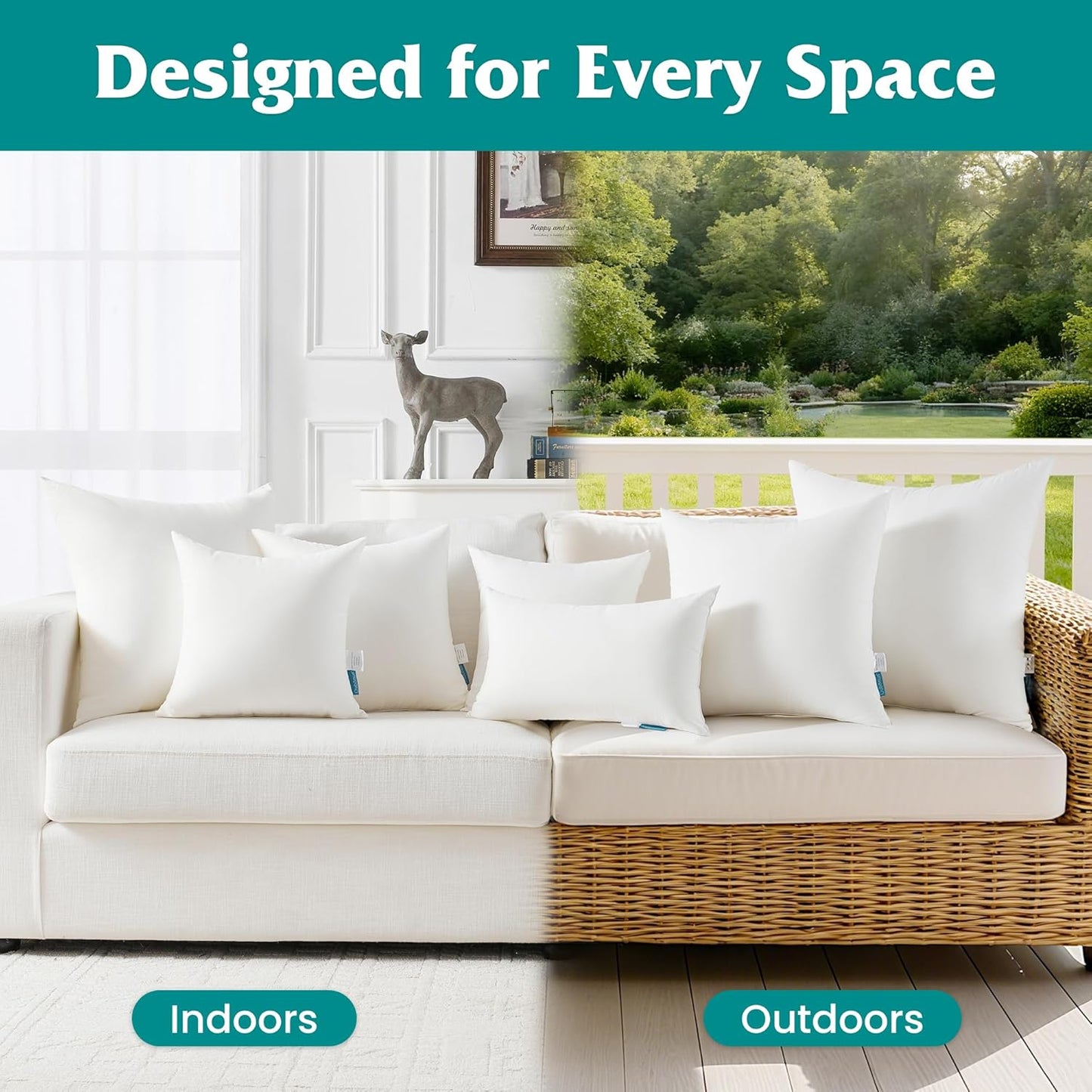 18X18 Waterproof Outdoor Pillow Inserts – Set of 2 Soft & Fluffy, Water Resistant Throw Pillows for Patio, Garden, Porch, or Indoor Decorative