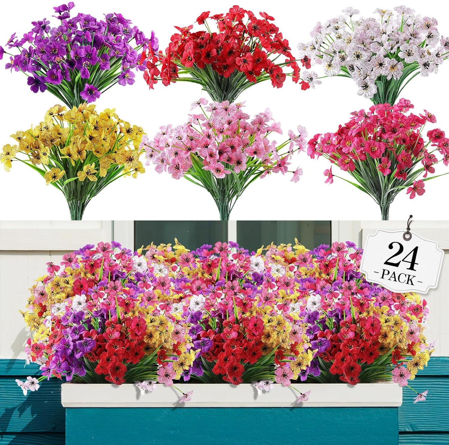 24 Bundles Artificial Flowers for Outdoor