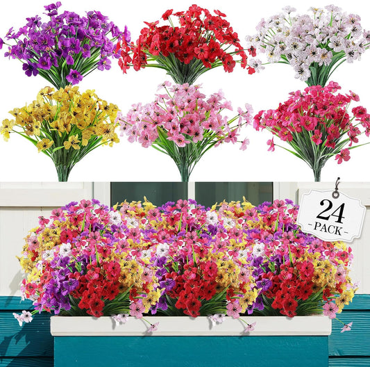 24 Bundles Artificial Flowers for Outdoor