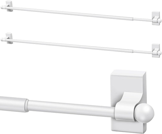 2 Pcs Magnetic Curtain Rods for Metal Door 16 to 28 Inch, 1/2 Multi-Use Adjustable Appliance Magnetic Rod for Window Frames, Cabinets, Refrigerators, Dishwashers(White, Style 1)