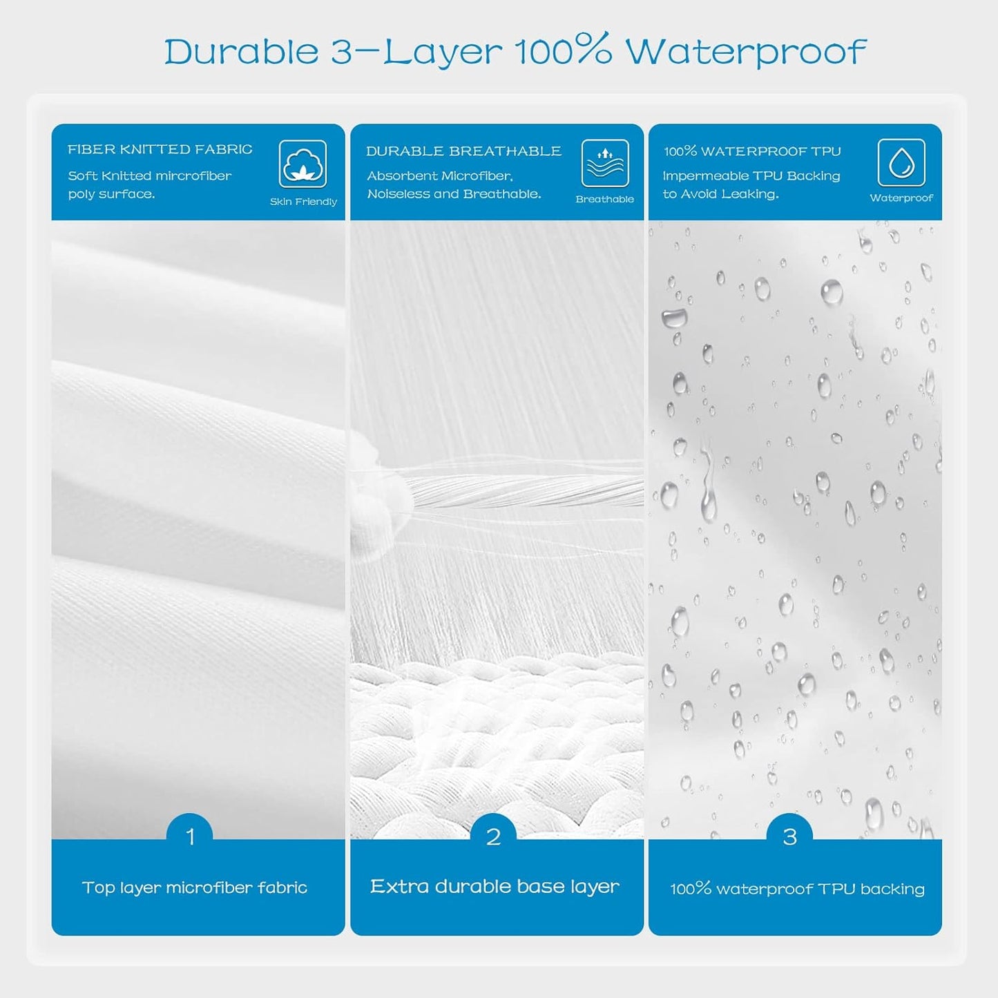2 Pack Twin Mattress Protector Waterproof, Breathable & Noiseless Waterproof Mattress Protector Fitted Deep Pocket from 5" to 19", Smooth Twin Mattress Cover Machine Washable