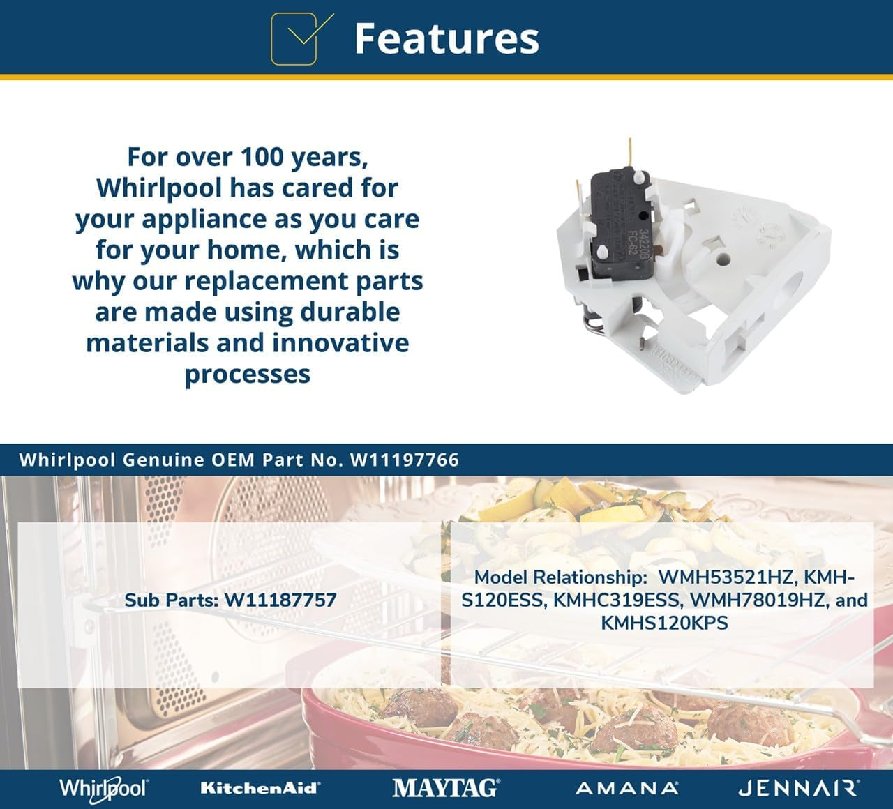 W11197766 Microwave Door Interlock Switch Assembly