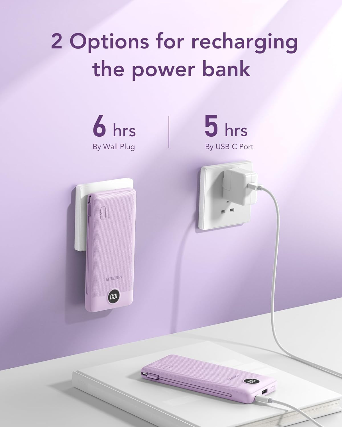 Portable Charger with Built-In AC Plug and Cables