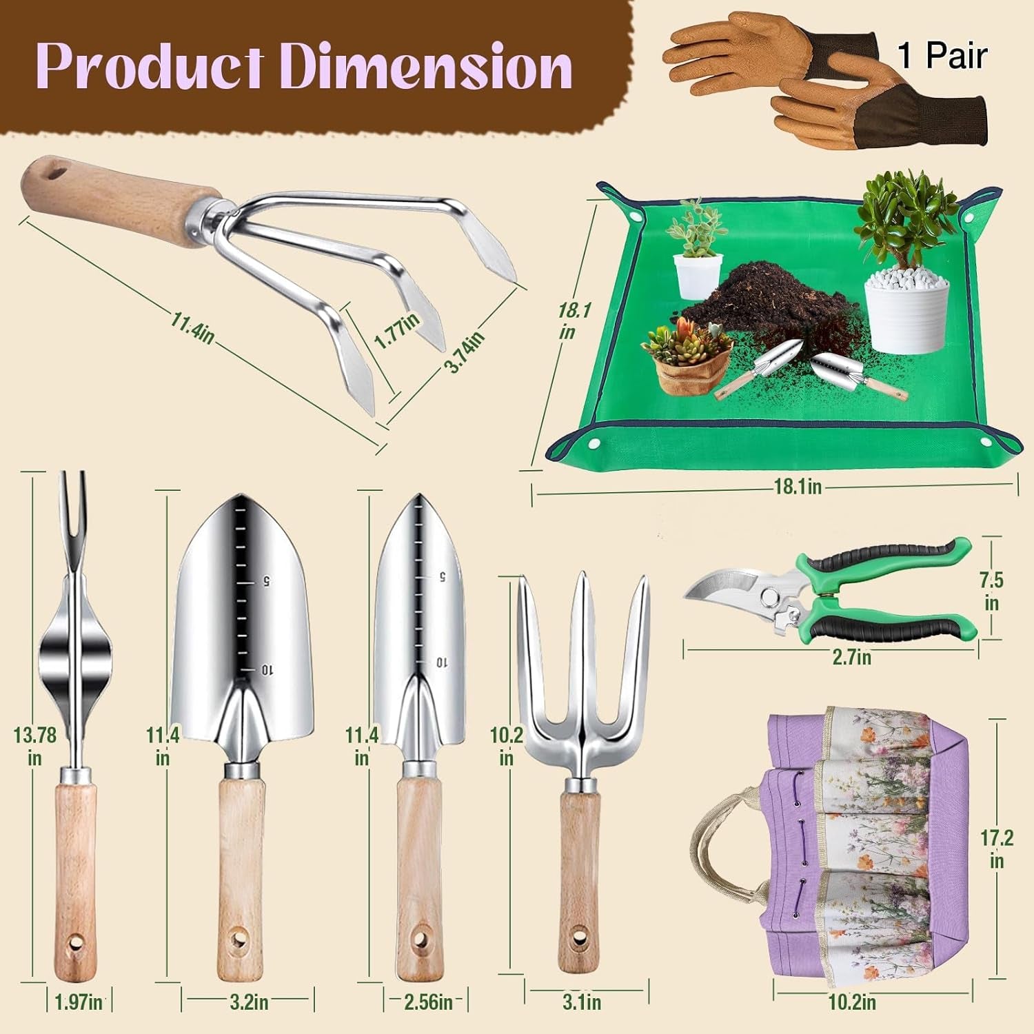 Gardening Tools 9-Piece Heavy-Duty Garden Tools Set